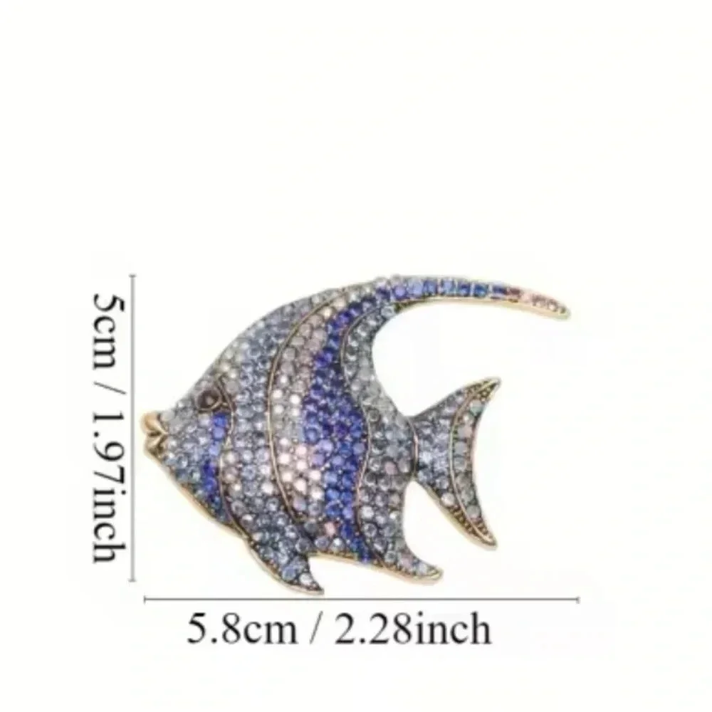 Blue Fish Crystal Brooch